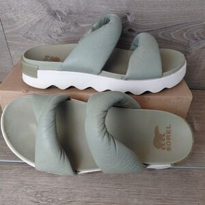 Sorel Sandals Womens 9.5 Sage Green Viibe Twist Two Strap Platform Beach Slides